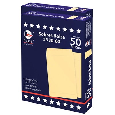 CIENTO DE SOBRES DE PAPEL AMARILLO TAMAÑO CARTA NASSA